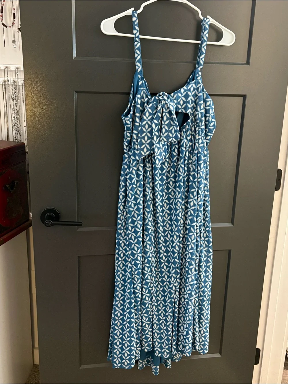 torrid Blue and White Printed Dress with Elastic Neckline - Picture 2 of 4